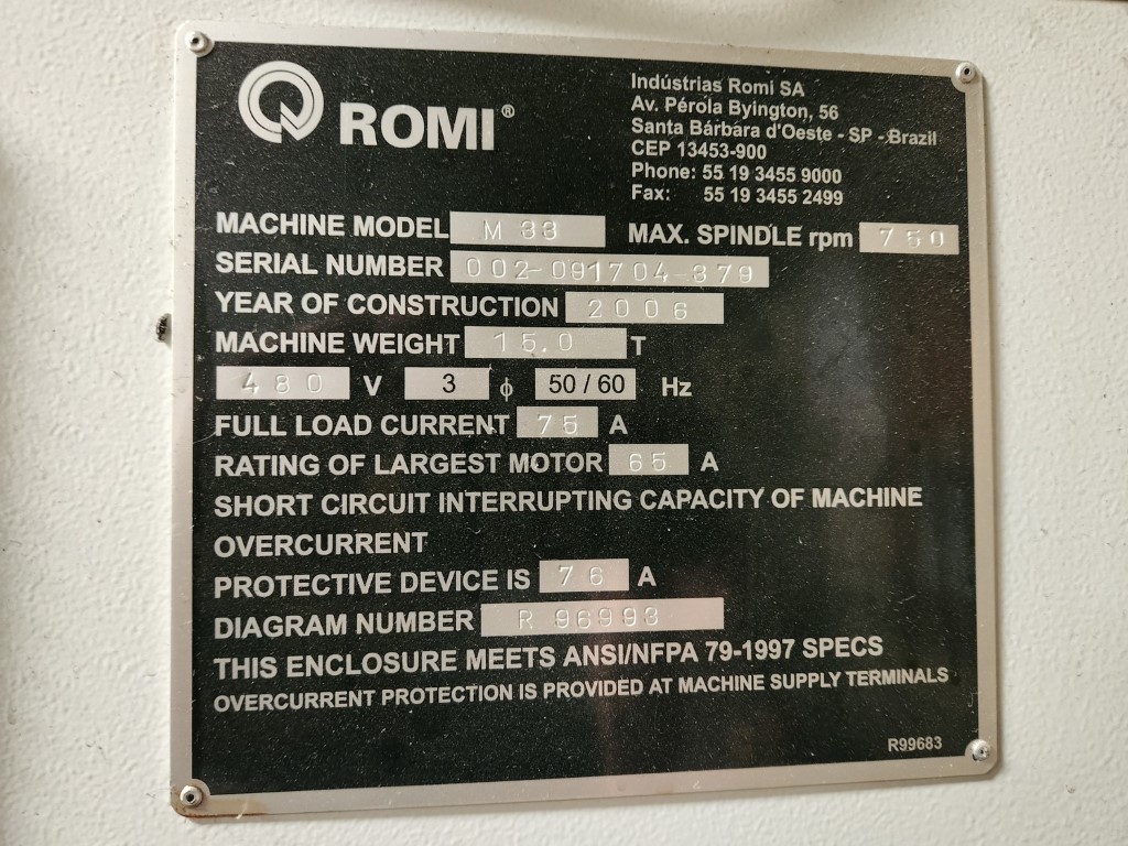 Romi M33 Hollow Spindle CNC Lathe, Machine ID: 8739